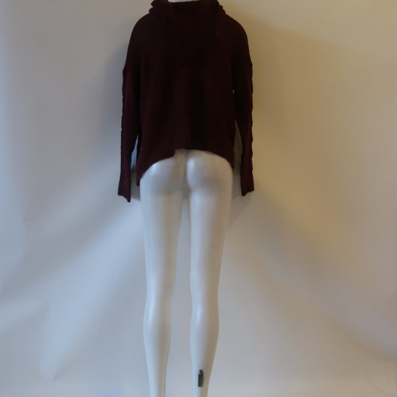 MACYS BURGUNDY OPEN KNIT HOODED CARDIGAN SWEATER SZ S* - Picture 6 of 6
